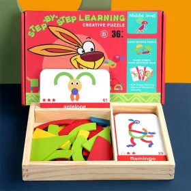   Magnetická stolová hra tangram s anglickými kartami, stredne pokročilá úroveň