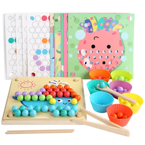 Obrázkové puzzle s guľôčkami Montessori drevená hračka