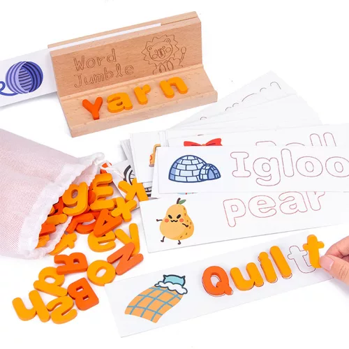 Slovné puzzle, slovné učenie drevená hra s anglickými kartami