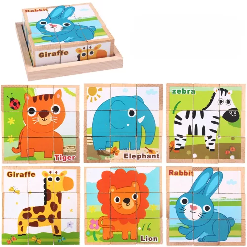 Drevené puzzle s kockami, skladačka