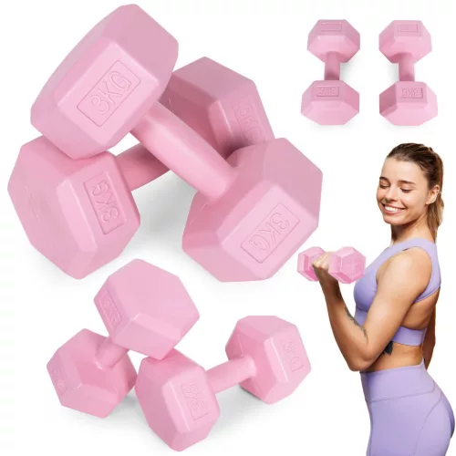 Sada šesťhranných činiek 2x3 kg ružová