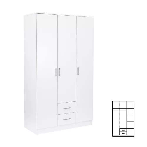 Šatníková skriňa Miami 120x205 cm bielo-biela
