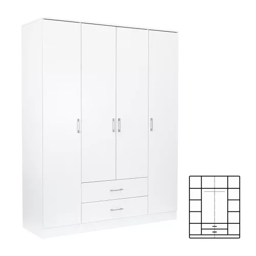 Šatníková skriňa Miami 160x205 cm bielo-biela