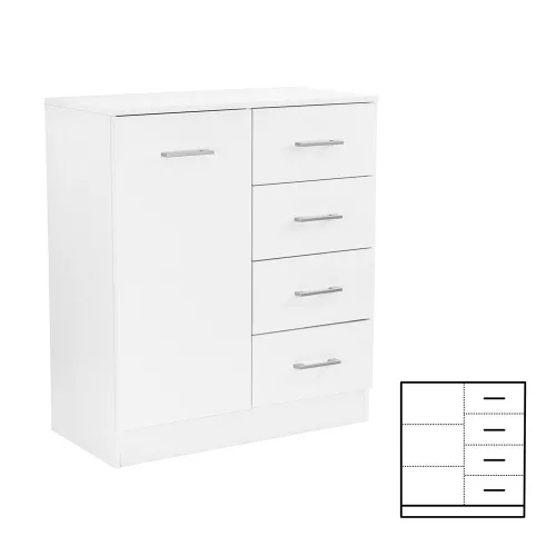 Príborník Miami 1 dvere 4 zásuvky 80x92 cm bielo-biely