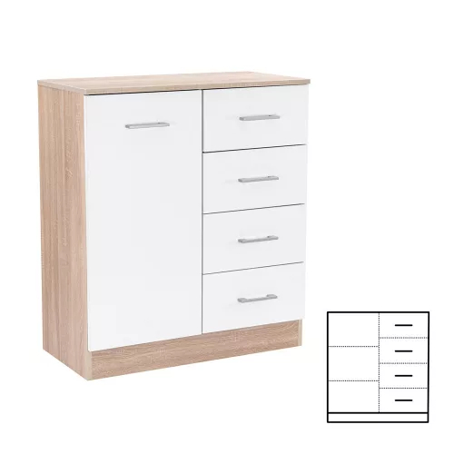 Príborník Miami 1 dvere 4 zásuvky 80x92 cm biely dub sonoma