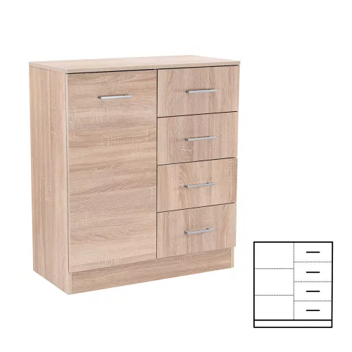Komoda Miami 1-dverová 4 zásuvky 80x92 cm dub sonoma - dub sonoma