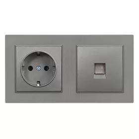 Zásuvka Nova 16A 250V UTP so sivým kartáčovaným rámom