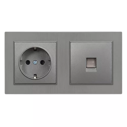Zásuvka Nova 16A 250V UTP so sivým kartáčovaným rámom