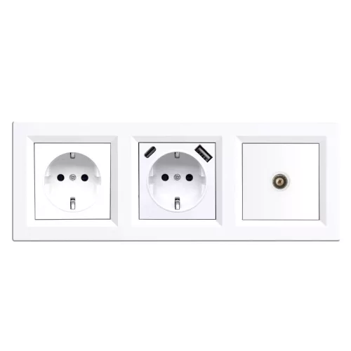 Zástrčka Nova, USB, TV zásuvka s bielym rámom