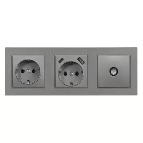   Zástrčka Nova, USB, TV zásuvka so živým kartáčovaným rámom