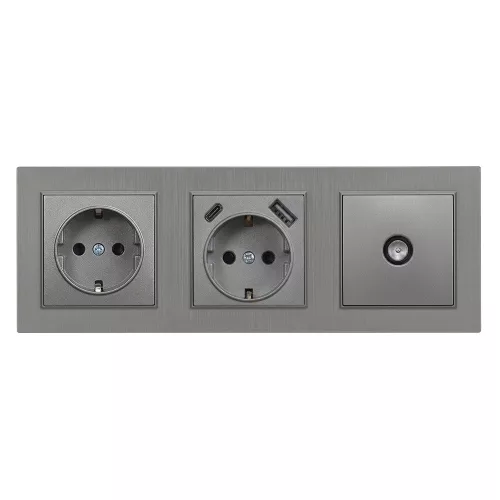 Zástrčka Nova, USB, TV zásuvka so živým kartáčovaným rámom