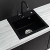 Nia štvorcový granitový drez s jedným umývadlom a sifónom čierny