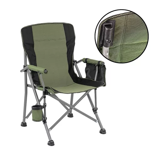 Rybárske kreslo Leziter Comfort Plus s podrúčkou a držiakom na pohár zelené