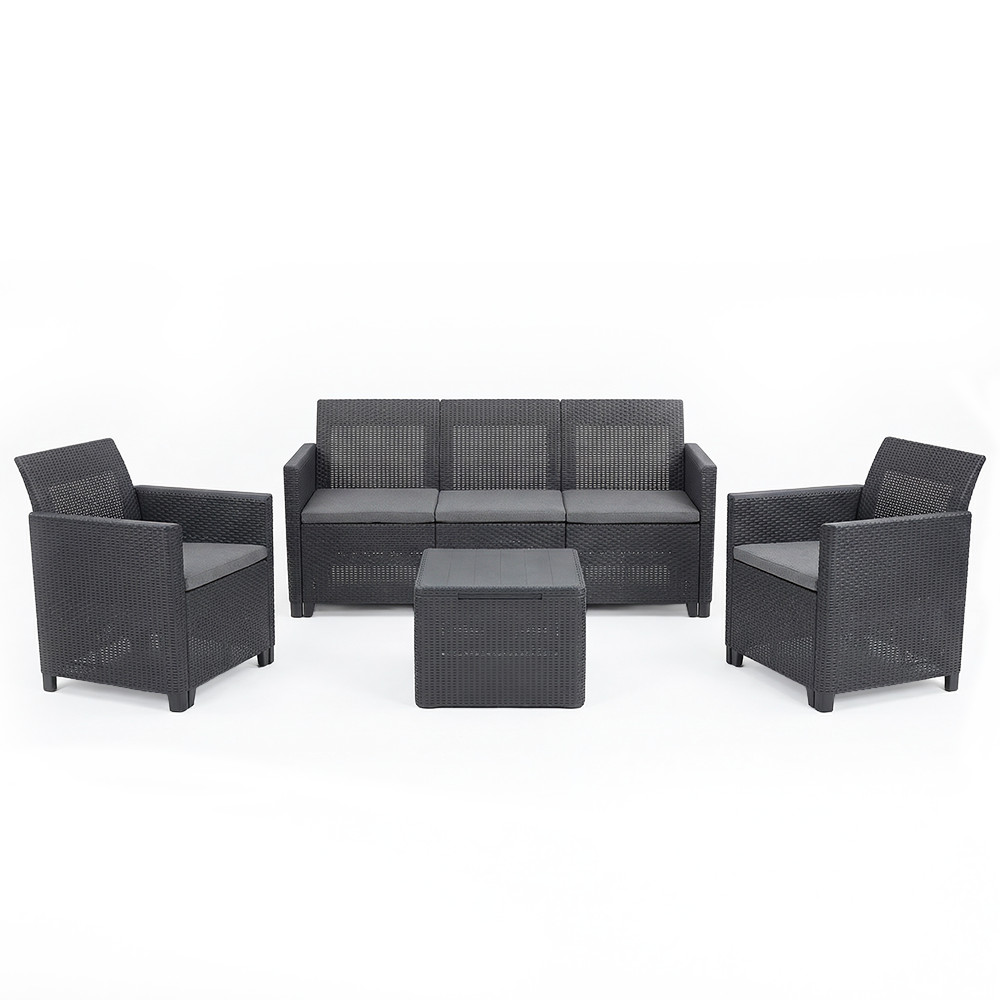 Súprava záhradného nábytku Claire s 5 miestami na sedenie a stolíkom s vankúšmi grafitová
